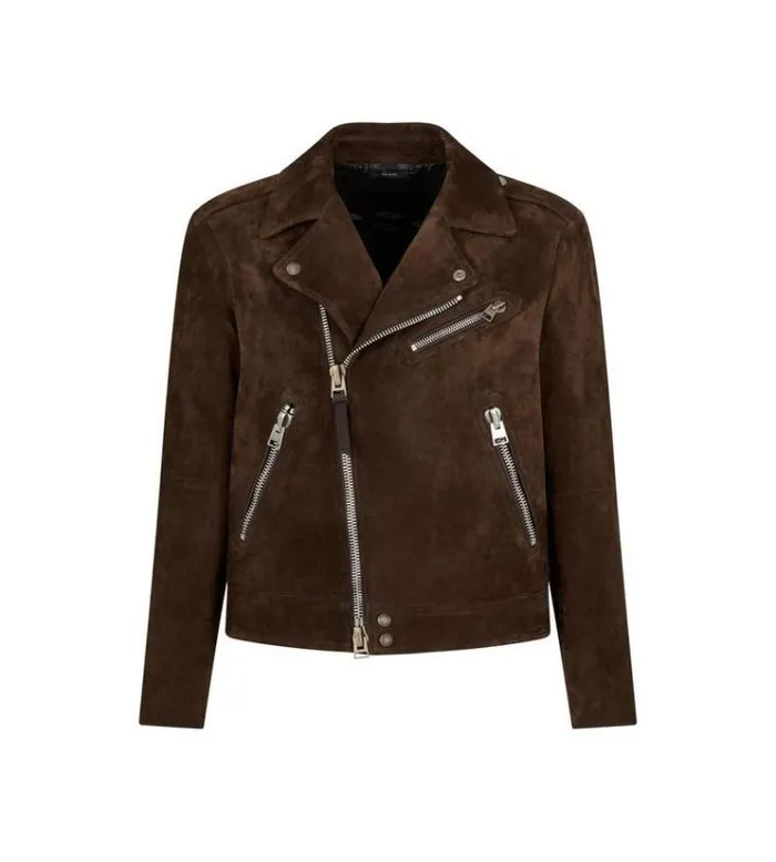 Tom Ford Outerwear BUTTERY SUEDE ASYMMETRIC BIKER Light Chocolate 8211 Men