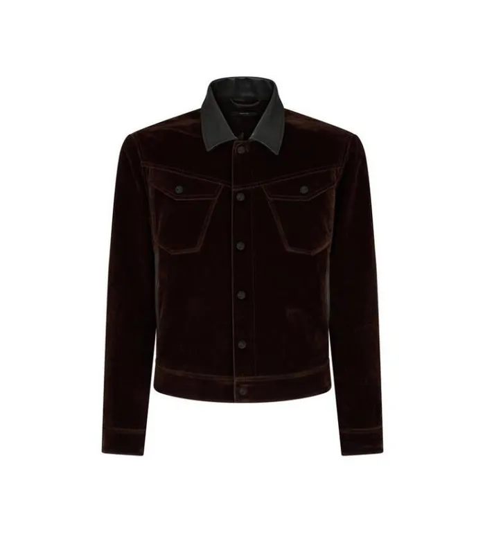 Tom Ford Outerwear COMPACT LIGHT VELVET WESTERN JACKET Military Green 8211 Men