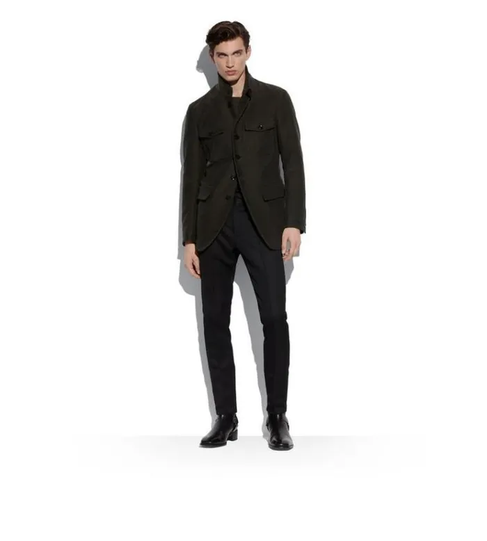 Tom Ford Outerwear MOLESKIN MILITARY JACKET Cypress 8211 Men Tom Ford Outerwear MOLESKIN MILITARY JACKET Cypress 8211 Men