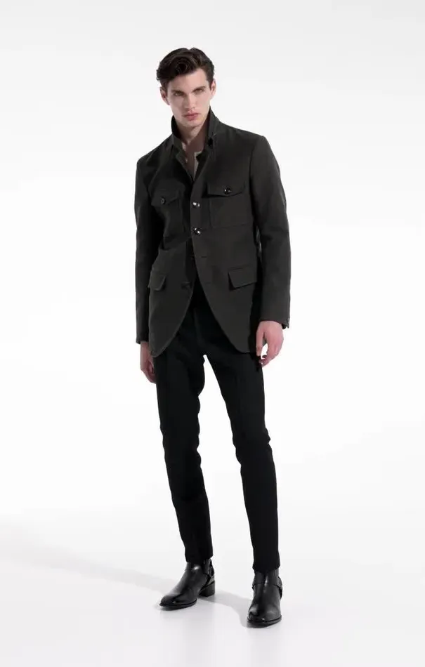 Tom Ford Outerwear MOLESKIN MILITARY JACKET Cypress 8211 Men Tom Ford Outerwear MOLESKIN MILITARY JACKET Cypress 8211 Men