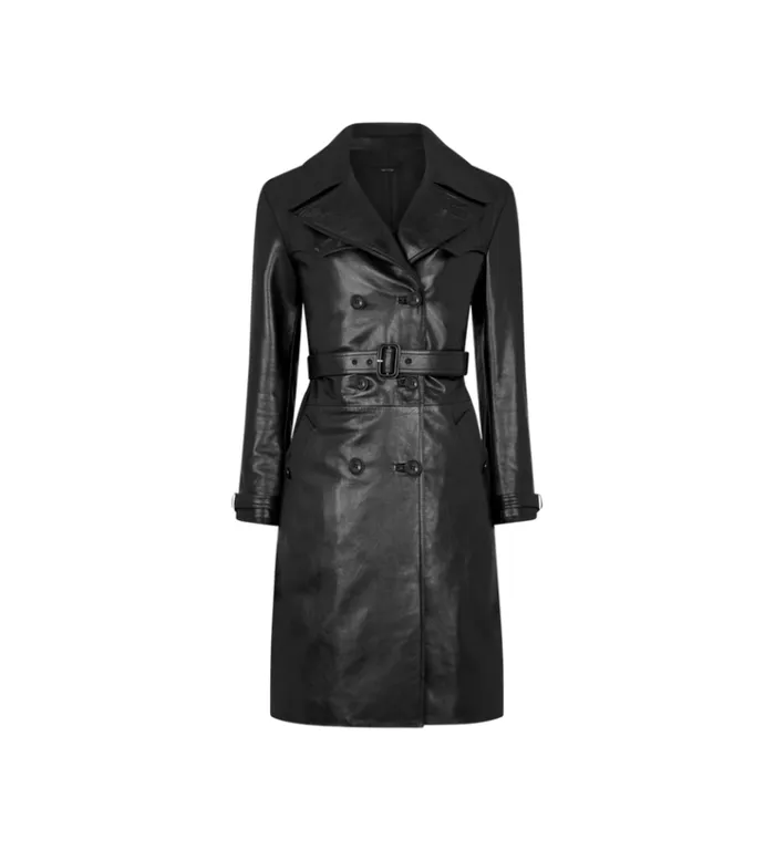 Tom Ford Outerwear SHINY GOAT PLONGE039 DOUBLE BREASTED TRENCH COAT Black 8211 Women