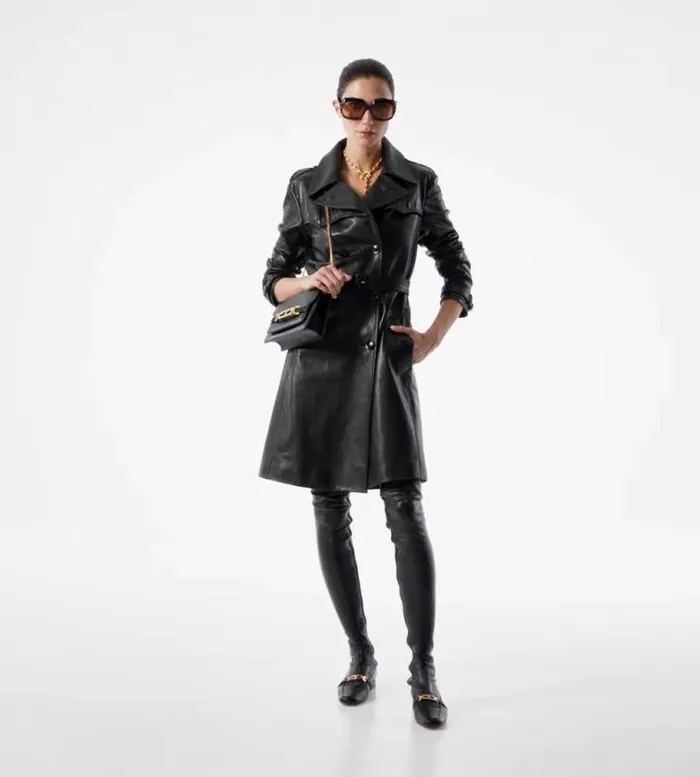 Tom Ford Outerwear SHINY GOAT PLONGE039 DOUBLE BREASTED TRENCH COAT Black 8211 Women Tom Ford Outerwear SHINY GOAT PLONGE039 DOUBLE BREASTED TRENCH COAT Black 8211 Women