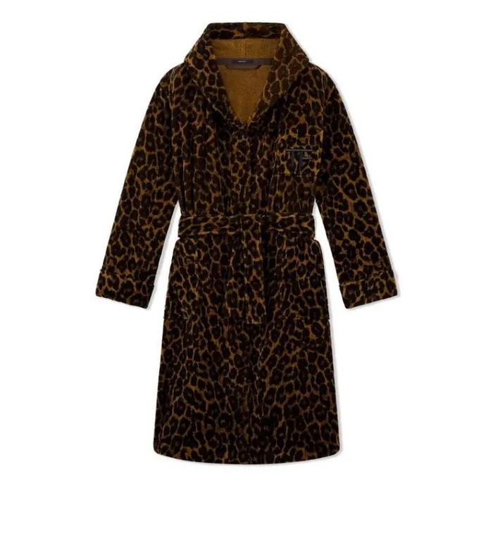 Tom Ford Pajamas and Robes LEOPARD PRINTED TOWELLING COTTON ROBE Dark Brown 8211 Women