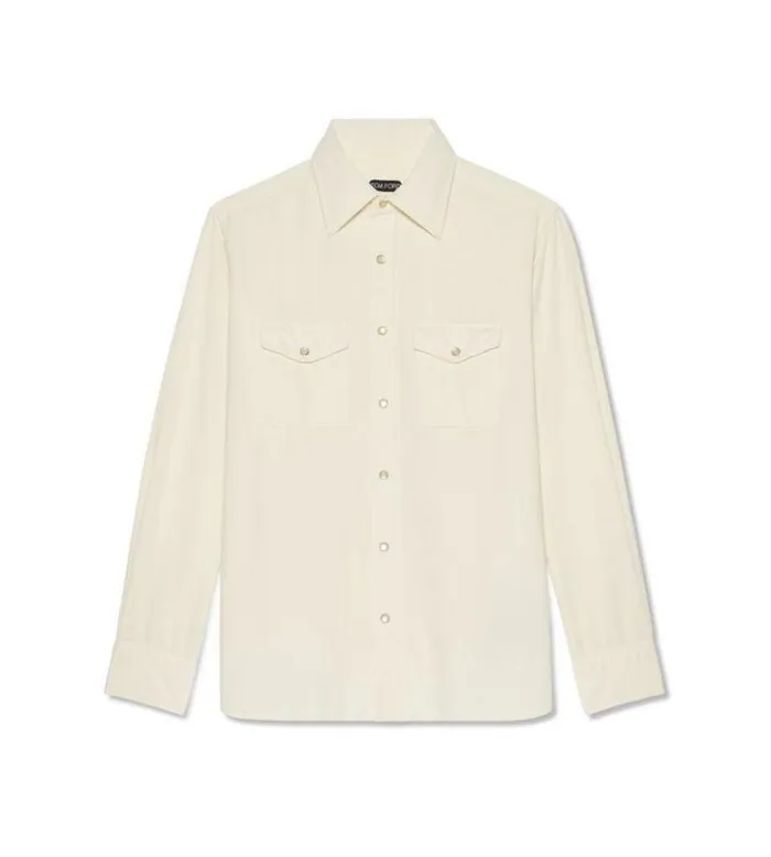 Tom Ford Shirts JAPANESE MINI CORD SLIM FIT BARREL CUFF SHIRT Honey Beige 8211 Men