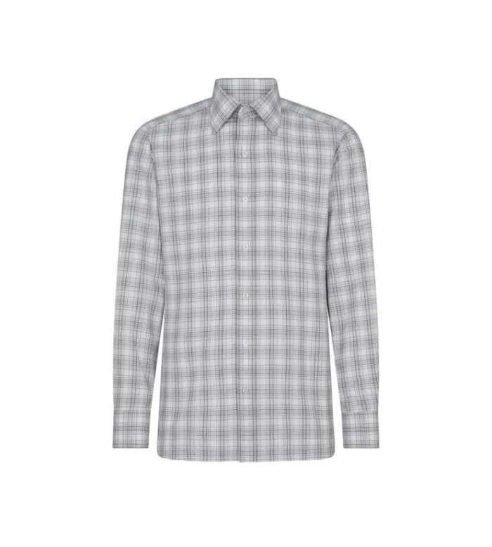 Tom Ford Shirts OXFORD CHECK SLIM FIT SHIRT Grey 8211 Men