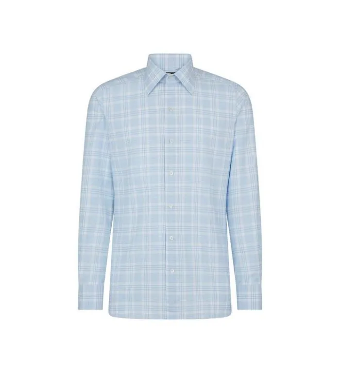 Tom Ford Shirts OXFORD TATTERSALL SLIM FIT SHIRT Combo Sky Blue 8211 Men