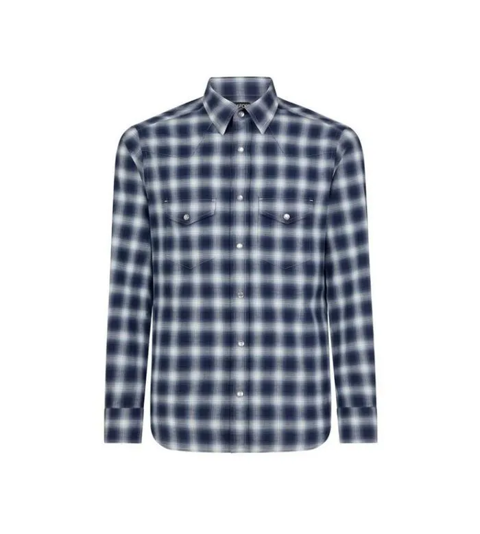 Tom Ford Shirts SHADOW CHECK WESTERN SHIRT Combo Dark Blue White 8211 Men