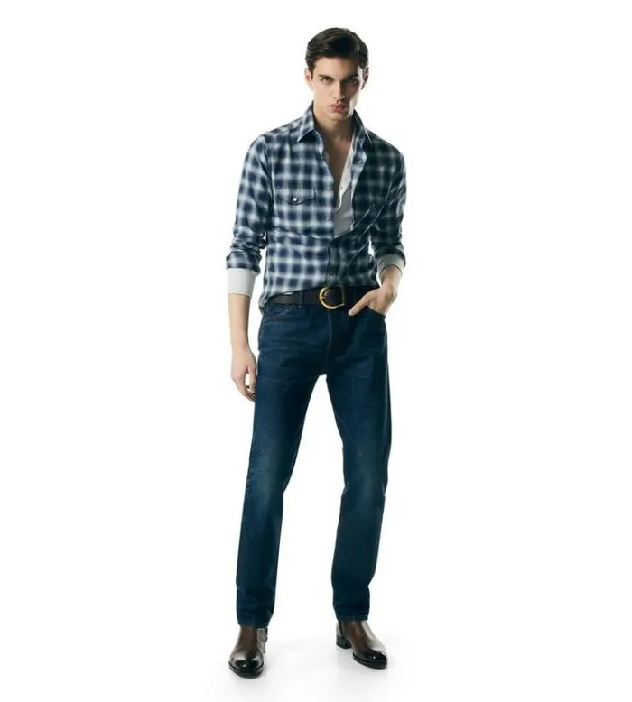 Tom Ford Shirts SHADOW CHECK WESTERN SHIRT Combo Dark Blue White 8211 Men Tom Ford Shirts SHADOW CHECK WESTERN SHIRT Combo Dark Blue White 8211 Men