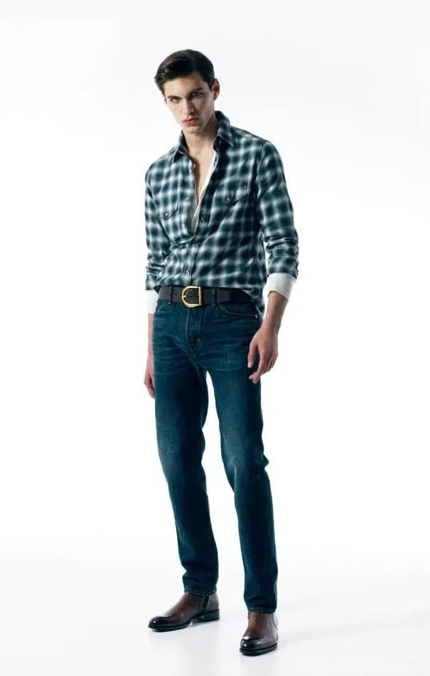 Tom Ford Shirts SHADOW CHECK WESTERN SHIRT Combo Dark Blue White 8211 Men Tom Ford Shirts SHADOW CHECK WESTERN SHIRT Combo Dark Blue White 8211 Men