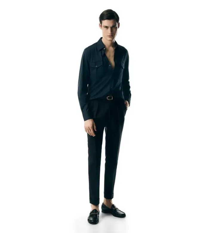 Tom Ford Shirts SILK COTTON BLEND SHIRT Navy 8211 Men Tom Ford Shirts SILK COTTON BLEND SHIRT Navy 8211 Men