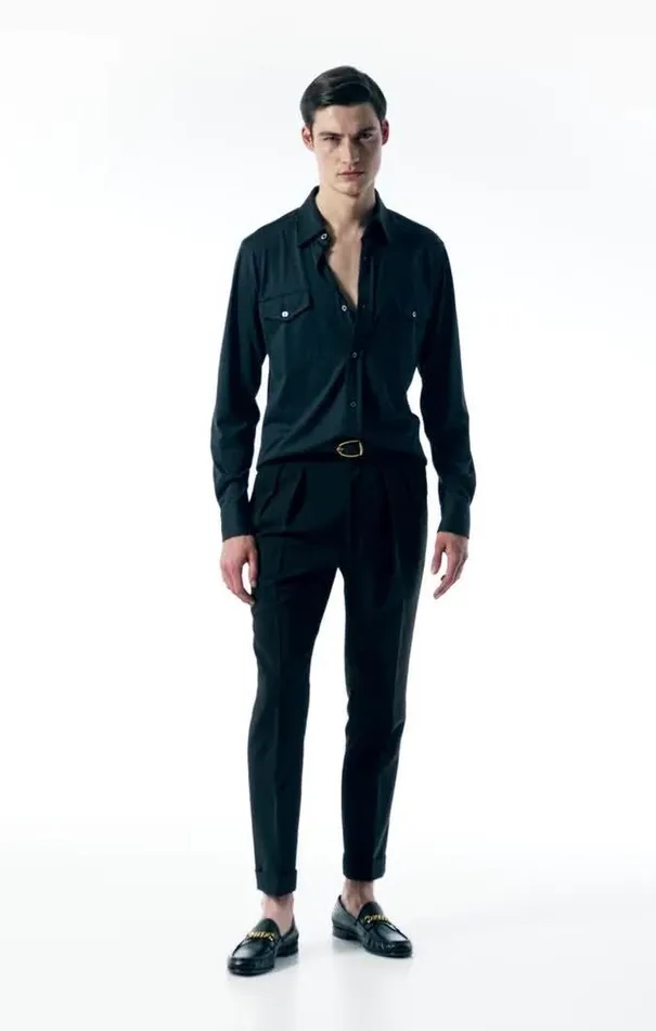 Tom Ford Shirts SILK COTTON BLEND SHIRT Navy 8211 Men Tom Ford Shirts SILK COTTON BLEND SHIRT Navy 8211 Men