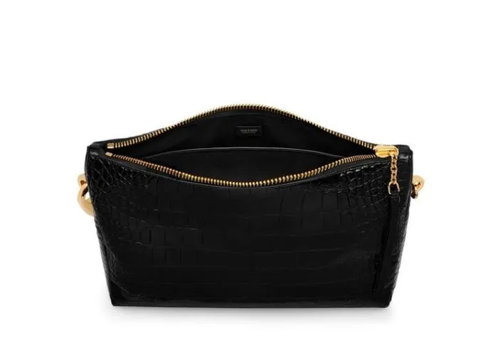 Tom Ford Shoulder Bags SHINY STAMPED CROCODILE LEATHER CARINE LARGE HOBO Black 8211 Women Tom Ford Shoulder Bags SHINY STAMPED CROCODILE LEATHER CARINE LARGE HOBO Black 8211 Women