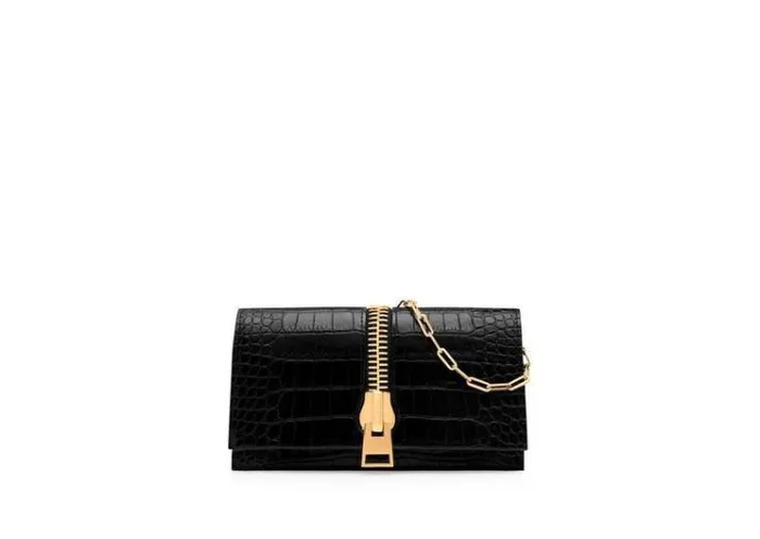 Tom Ford Shoulder Bags STAMPED CROC LEATHER JENNIFER MINI BAG ON CHAIN Black 8211 Women