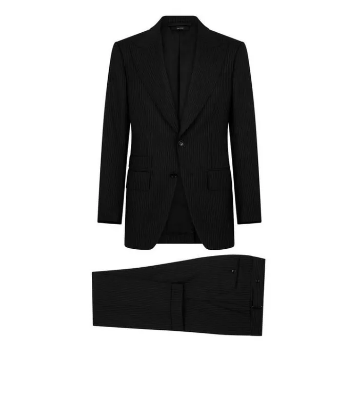 Tom Ford Suits PINSTRIPE STRETCH PANAMA ATTICUS SUIT Black 8211 Men
