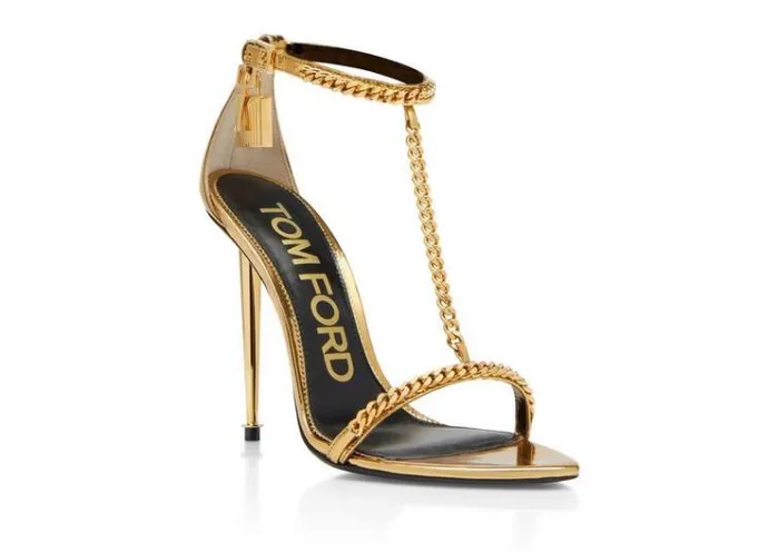 Tom Ford The Padlock MIRROR LEATHER PADLOCK CHAIN POINTY NAKED SANDAL Gold 8211 Women Tom Ford The Padlock MIRROR LEATHER PADLOCK CHAIN POINTY NAKED SANDAL Gold 8211 Women