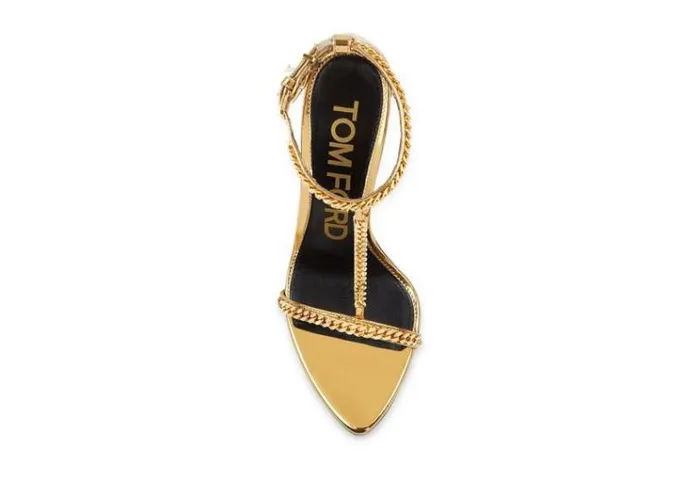 Tom Ford The Padlock MIRROR LEATHER PADLOCK CHAIN POINTY NAKED SANDAL Gold 8211 Women Tom Ford The Padlock MIRROR LEATHER PADLOCK CHAIN POINTY NAKED SANDAL Gold 8211 Women