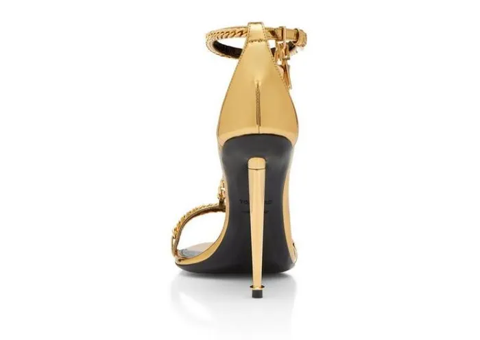 Tom Ford The Padlock MIRROR LEATHER PADLOCK CHAIN POINTY NAKED SANDAL Gold 8211 Women Tom Ford The Padlock MIRROR LEATHER PADLOCK CHAIN POINTY NAKED SANDAL Gold 8211 Women