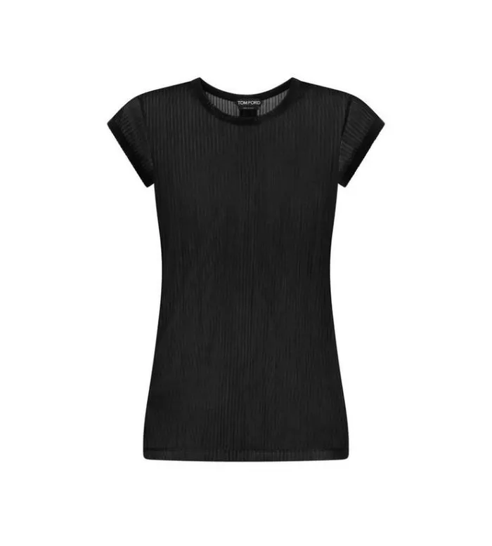 Tom Ford Tops TRANSPARENT RIB JERSEY FITTED TSHIRT Black 8211 Women