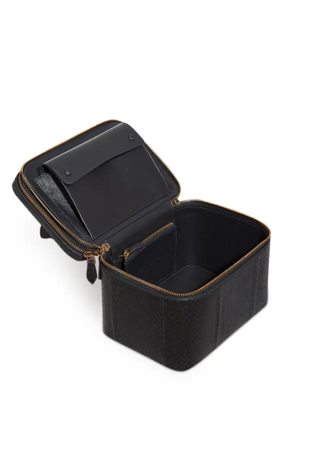 Top Handles Women Gabriela Hearst Cartuchera Makeup Bag In Black Snakeskin