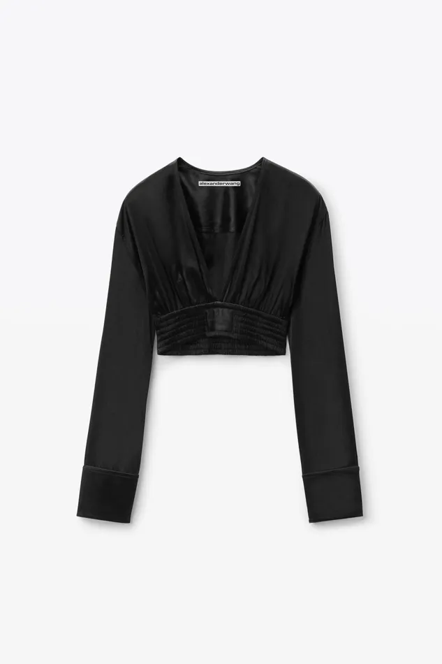 Tops and Shirts Women Alexander Wang Cropped VNeck Blouse In Satin Jersey