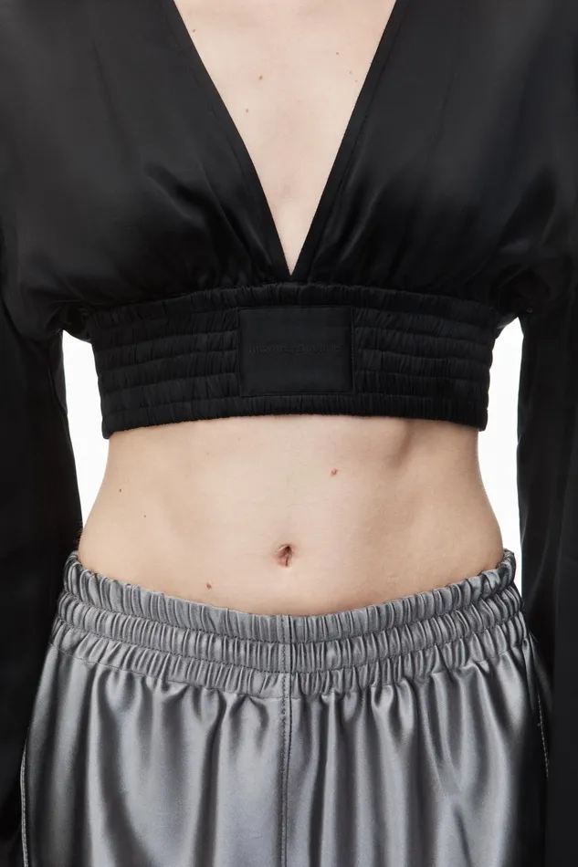 Tops and Shirts Women Alexander Wang Cropped VNeck Blouse In Satin Jersey