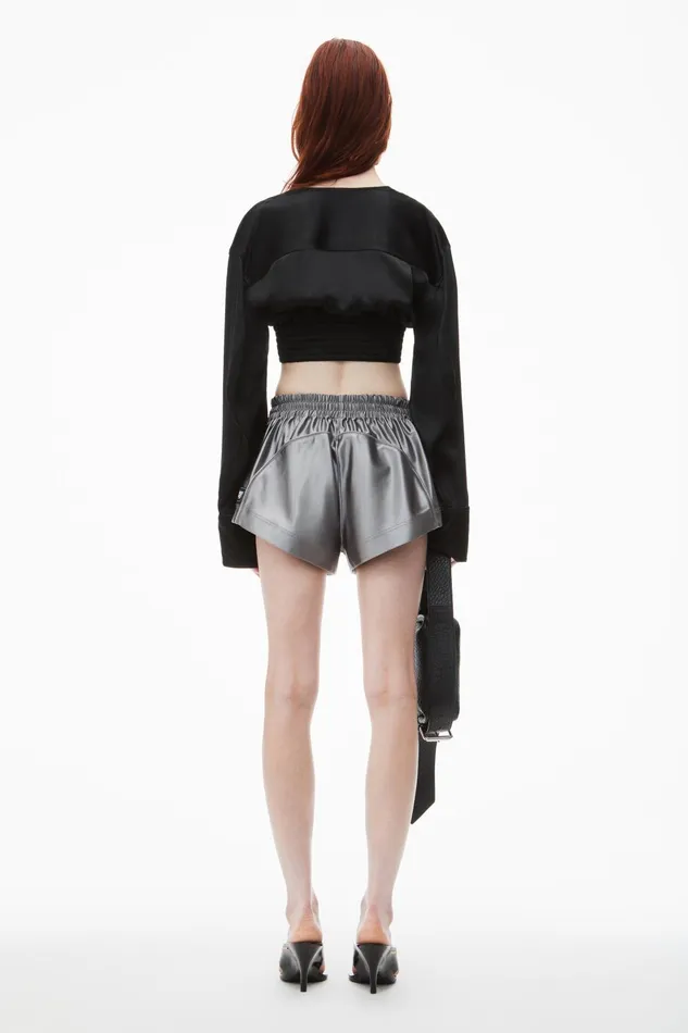 Tops and Shirts Women Alexander Wang Cropped VNeck Blouse In Satin Jersey
