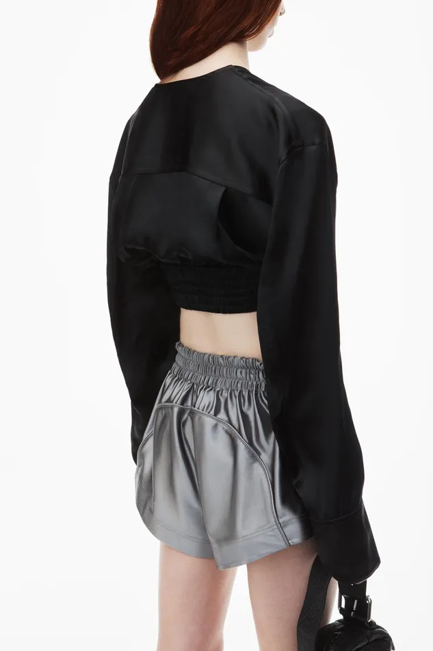 Tops and Shirts Women Alexander Wang Cropped VNeck Blouse In Satin Jersey