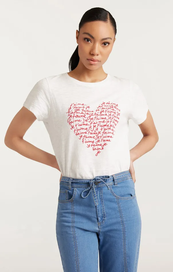 Tops Je T039aime Heart Tee WhiteRed 8211 Cinq Sept Women