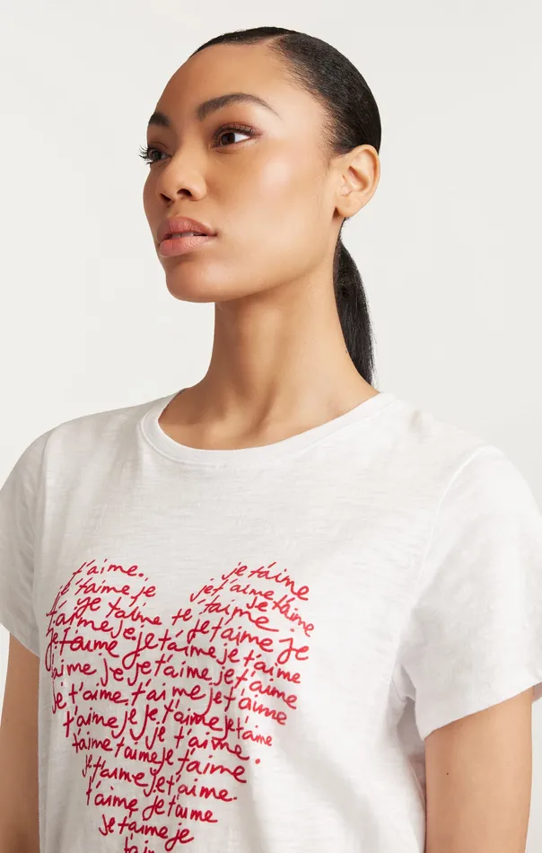 Tops Je T039aime Heart Tee WhiteRed 8211 Cinq Sept Women