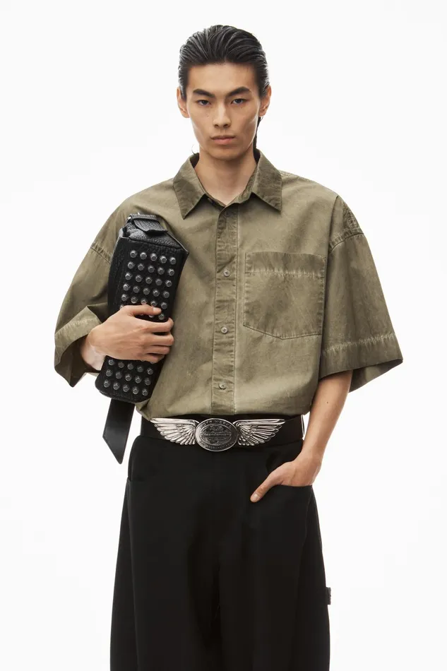 Tops Men Alexander Wang Oversized Short Sleeve Button Up Shirt In Cotton