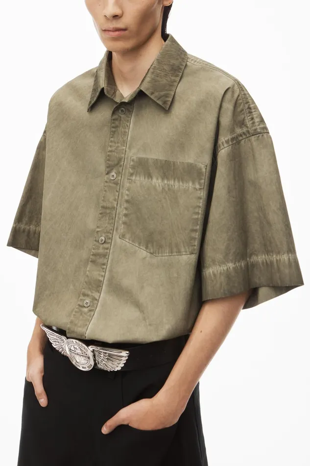 Tops Men Alexander Wang Oversized Short Sleeve Button Up Shirt In Cotton