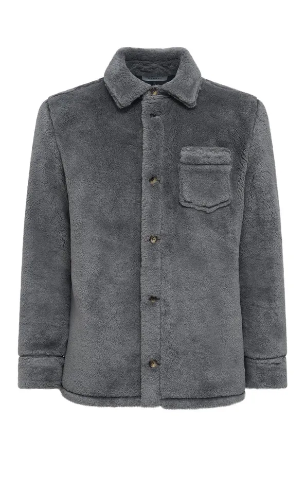 Tops Men Gabriela Hearst Drew Overshirt In Dark Grey Virgin Wool Silk Cashmere Fur