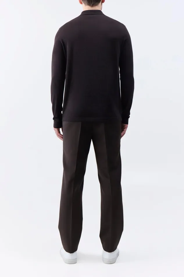 Tops Men Gabriela Hearst Frome Knit Long Sleeve Polo In Chocolate Cashmere