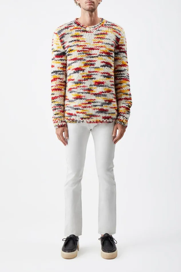 Tops Men Gabriela Hearst Lawrence Knit Sweater In Space Dye Fire Multi Welfat Cashmere Tops Men Gabriela Hearst Lawrence Knit Sweater In Space Dye Fire Multi Welfat Cashmere