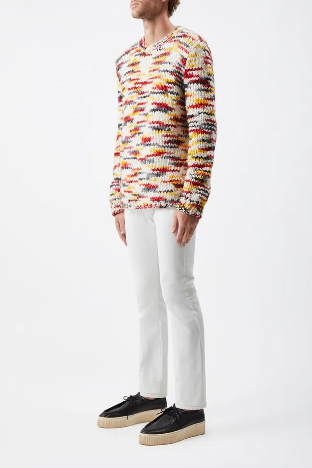 Tops Men Gabriela Hearst Lawrence Knit Sweater In Space Dye Fire Multi Welfat Cashmere Tops Men Gabriela Hearst Lawrence Knit Sweater In Space Dye Fire Multi Welfat Cashmere