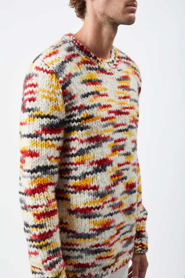 Tops Men Gabriela Hearst Lawrence Knit Sweater In Space Dye Fire Multi Welfat Cashmere Tops Men Gabriela Hearst Lawrence Knit Sweater In Space Dye Fire Multi Welfat Cashmere
