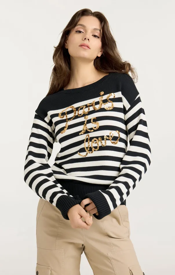 Tops Paris Is Love Pullover BlackIvory Cinq Sept Women