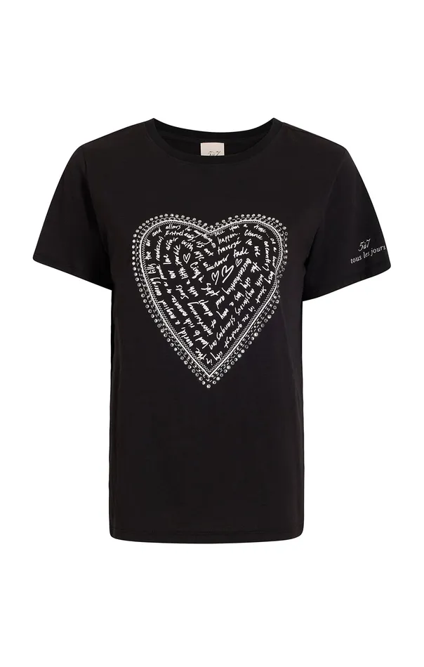 Tops Rhinestone Love Letter Heart Tee BlackWhite Cinq Sept Women