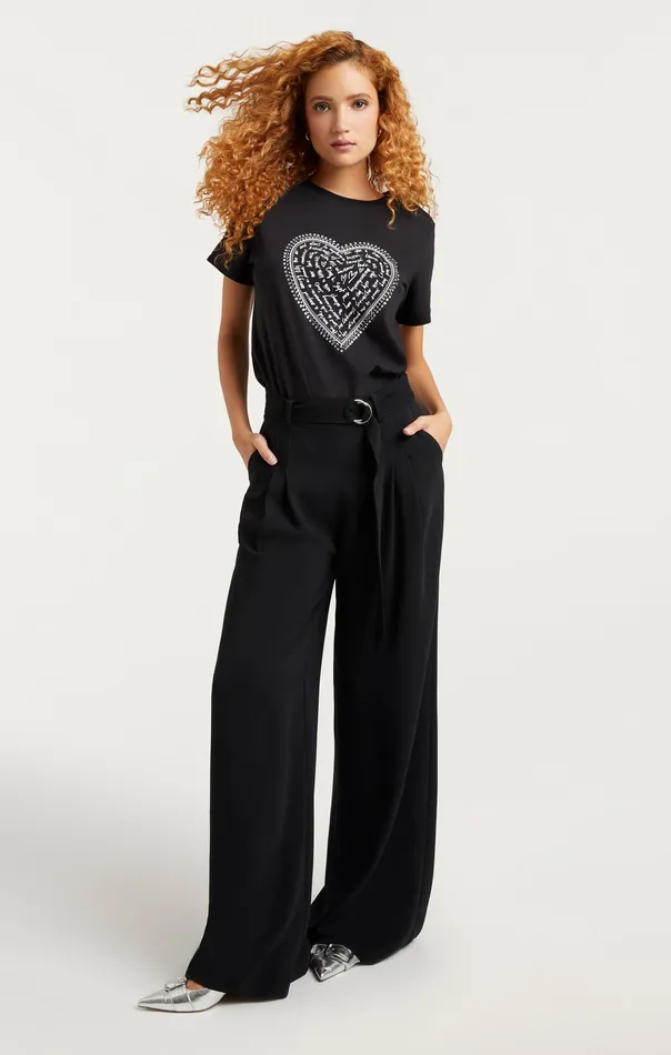 Tops Rhinestone Love Letter Heart Tee BlackWhite Cinq Sept Women