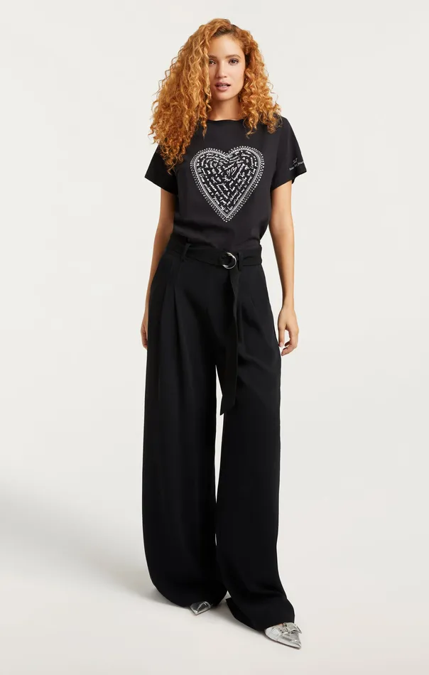 Tops Rhinestone Love Letter Heart Tee BlackWhite Cinq Sept Women