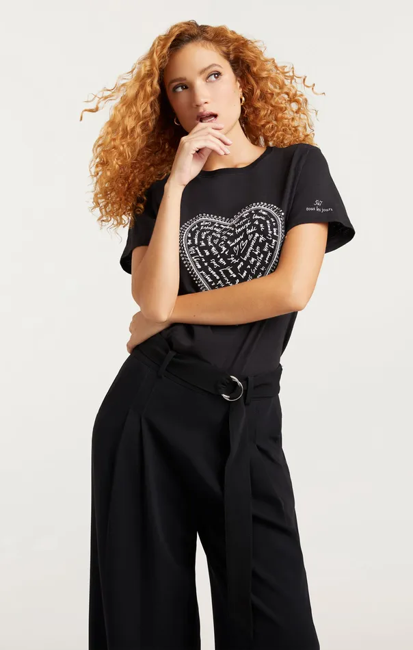 Tops Rhinestone Love Letter Heart Tee BlackWhite Cinq Sept Women