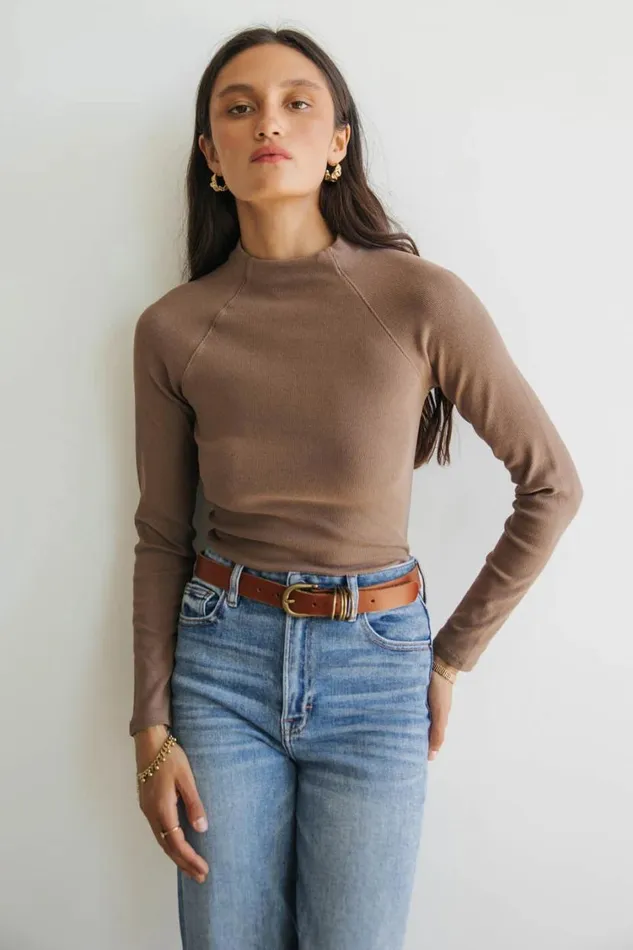 Tops Women Bohme Amaya Mock Neck Top In Mocha Mocha