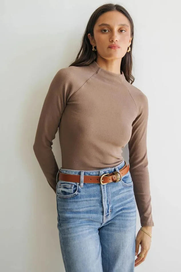 Tops Women Bohme Amaya Mock Neck Top In Mocha Mocha