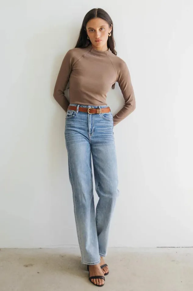Tops Women Bohme Amaya Mock Neck Top In Mocha Mocha