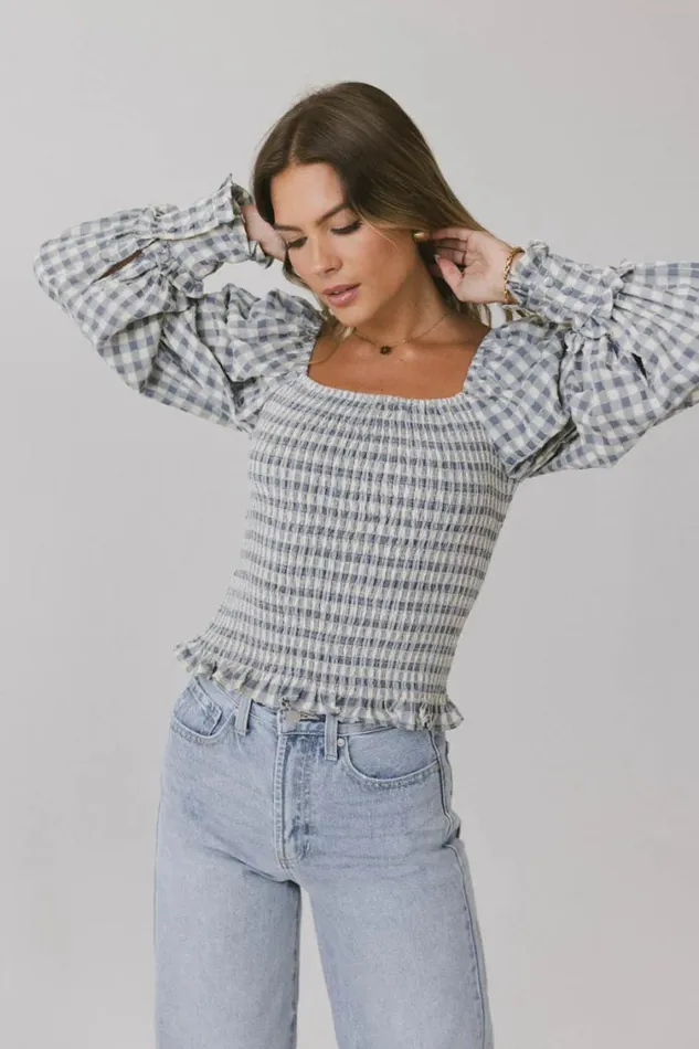 Tops Women Bohme Brinklee Smocked Blouse In Blue Blue