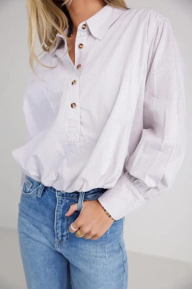 Tops Women Bohme Rayna Striped Collared Top In Taupe 8211 FINAL SALE Taupe