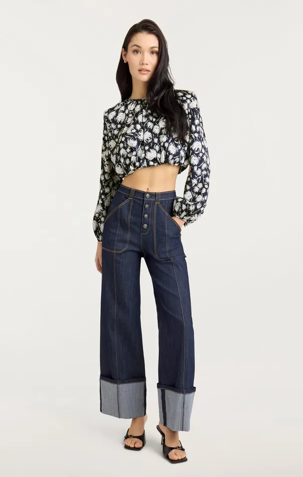 Tops Women Cinq Sept Graphic Floral Kamala Top NavyIvory