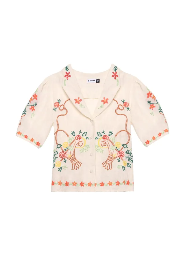Tops Women RIXO Caterina Basket Embroidery Cream Tops Women RIXO Caterina Basket Embroidery Cream