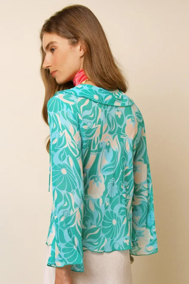 Tops Women RIXO Darwin Green Abstract Shells Tops Women RIXO Darwin Green Abstract Shells