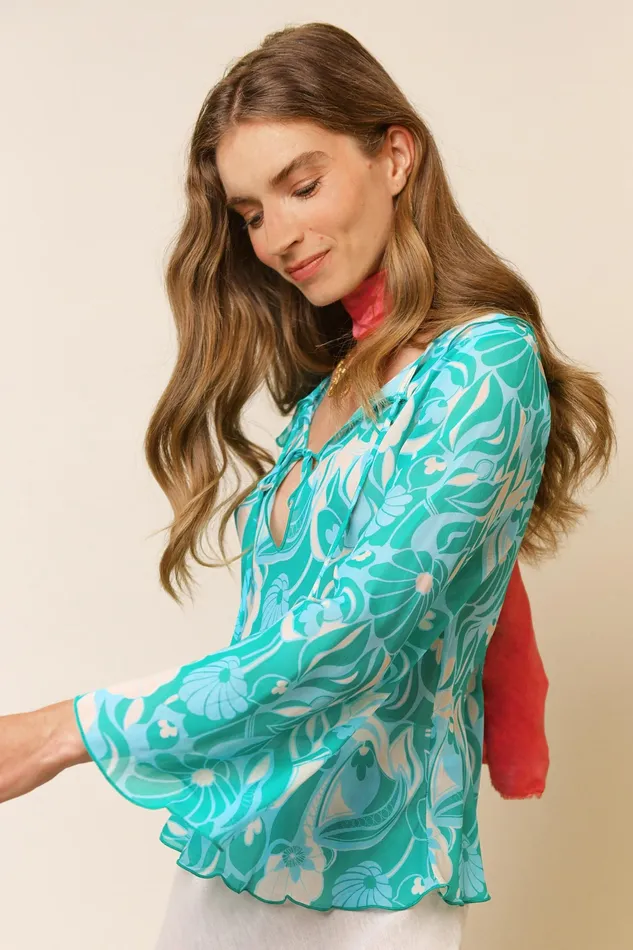 Tops Women RIXO Darwin Green Abstract Shells Tops Women RIXO Darwin Green Abstract Shells